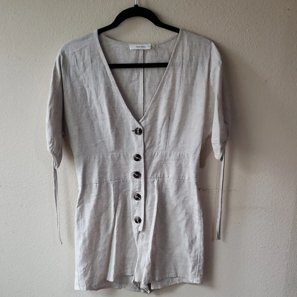 Light Gray Button-Up Romper - Picture 1 of 3